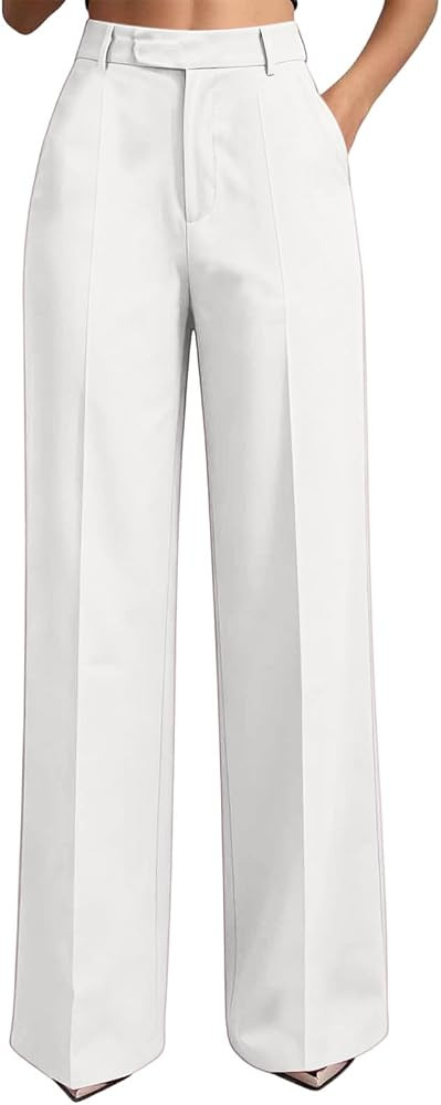 Dress Trousers Women's Pants High Waisted Wide Leg Flat Front Smart Office Work Business Casual T... | Amazon (US)