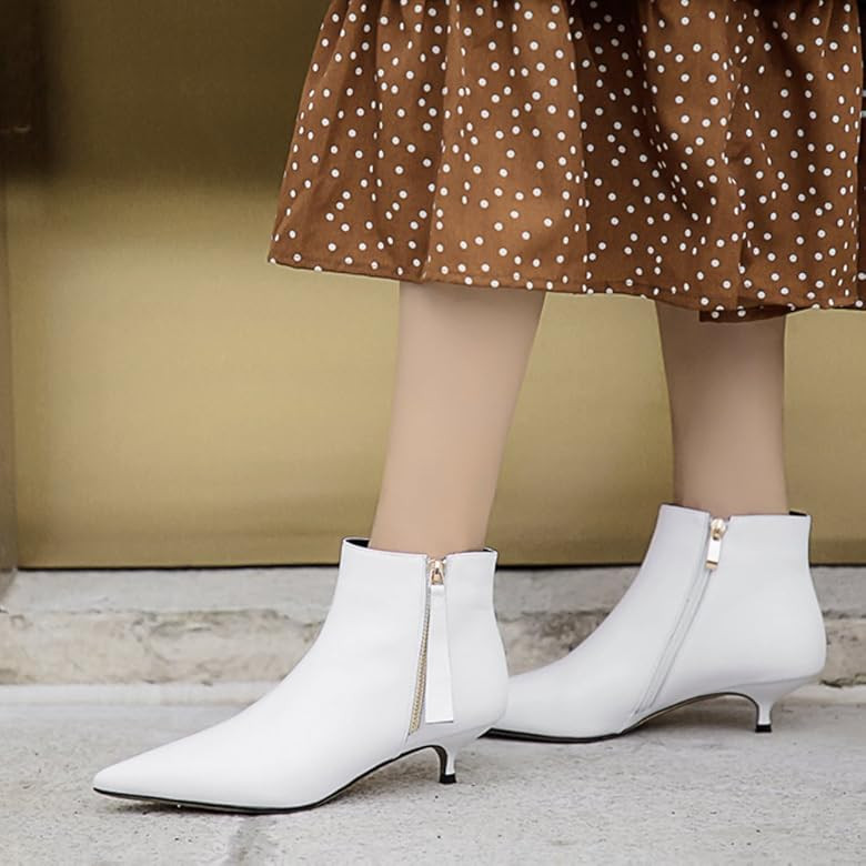 MERUMOTE Women's Leather Ankle Boots Low Heels Shoes Zipper Winter Booties | Amazon (US)