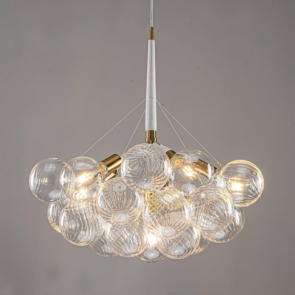White Gold Bubble Ball Chandelier 6-Light Dia 24 Inch Mid-Century Blown Glass Light Fixtures Swir... | Amazon (US)