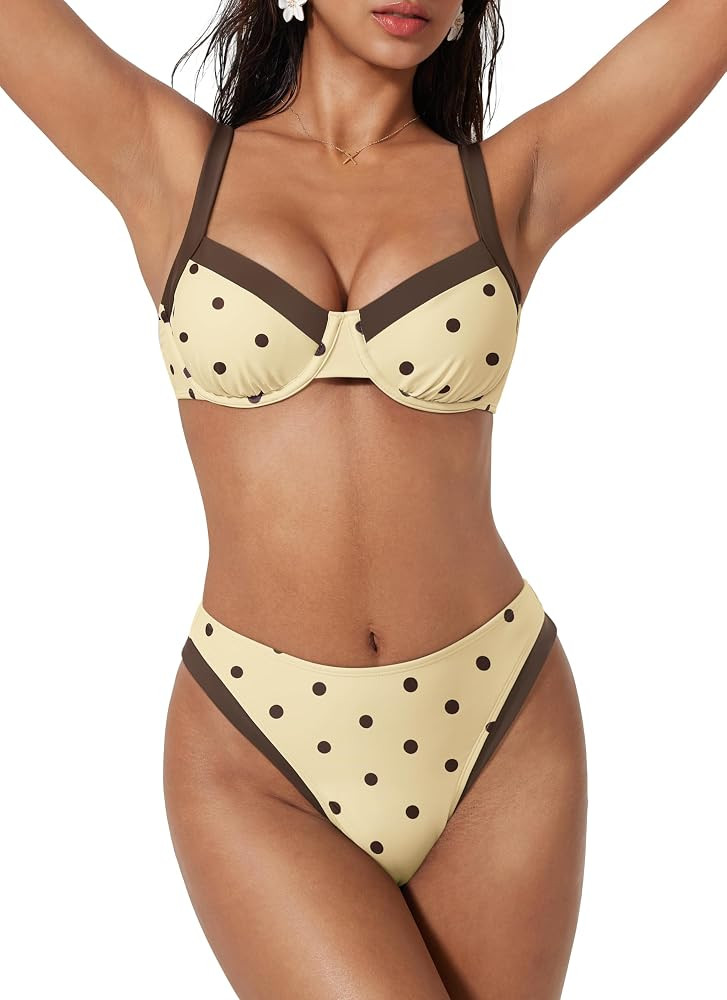 SUUKSESS Women Color Block Underwire Bikini Sets Cheeky High Cut 2 Piece Swimsuit | Amazon (US)