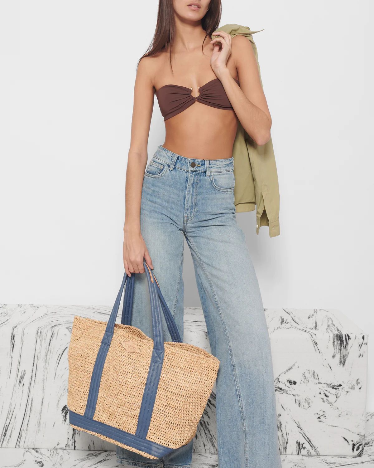 Raffia With Denim Large Raffia Tote | MZ Wallace