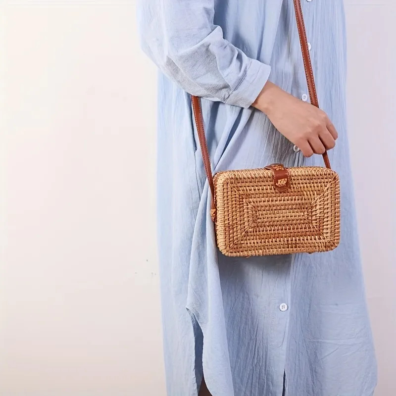 Rattan Woven Box Crossbody Bag, Boho Style Square Beach Bag, Fashion Straw Braided Shoulder Purse... | Temu Affiliate Program