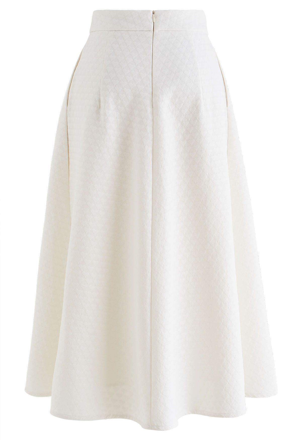 Plissierter Midirock mit geprägter Herzstruktur in Elfenbein | Chicwish