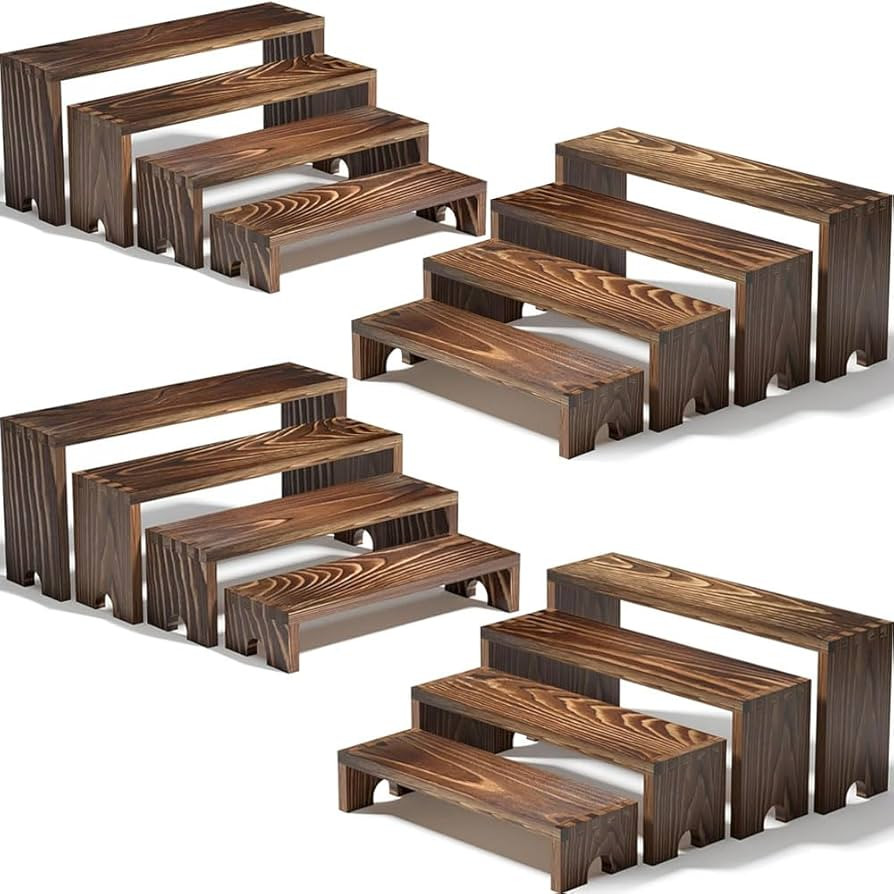 4 Set Wooden Tiered Risers Display Stands for Vendor Events,Stackable Wood Cupcake Display Stand,... | Amazon (US)