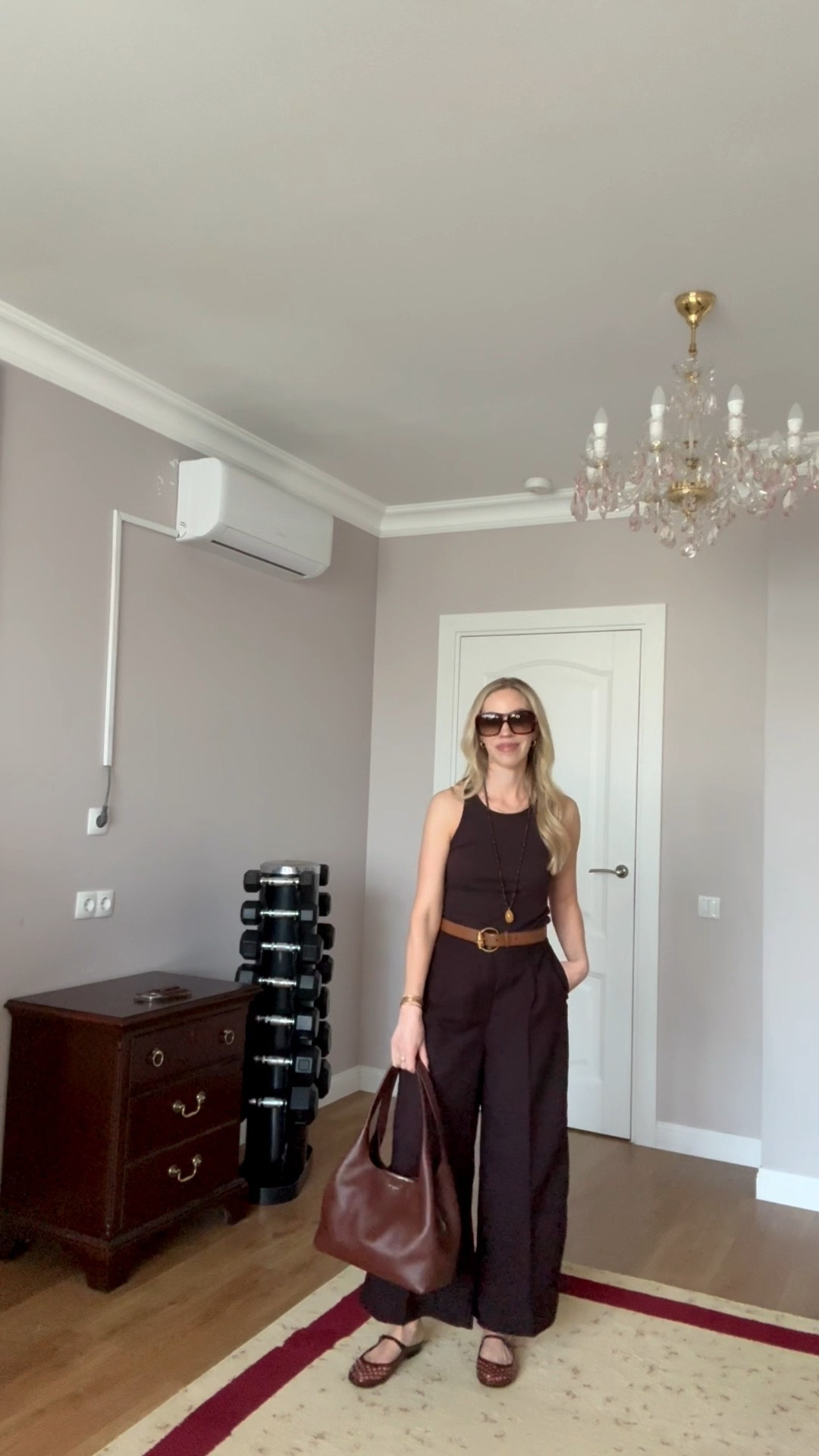 Summer outfit, vacation outfit, dark brown tank top, dark brown linen pants, Gucci bamboo belt, jelly shoes, Le Tanneur handbag

#LTKootd #LTKdayinmylife #LTKSeasonal