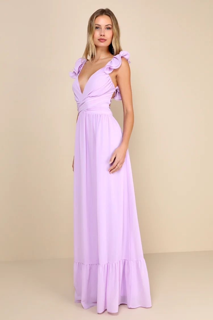 Soiree Celebration Lilac Ruffled Lace-Up Maxi Dress | Lulus