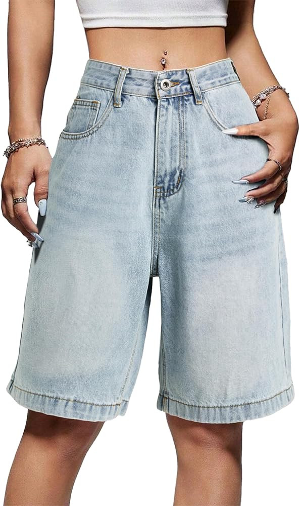 EMMIOL Women Jorts Baggy Jeans Shorts Mid-Low Waisted Denim Y2K Hip-Hop Shorts Summer Hot Short P... | Amazon (US)