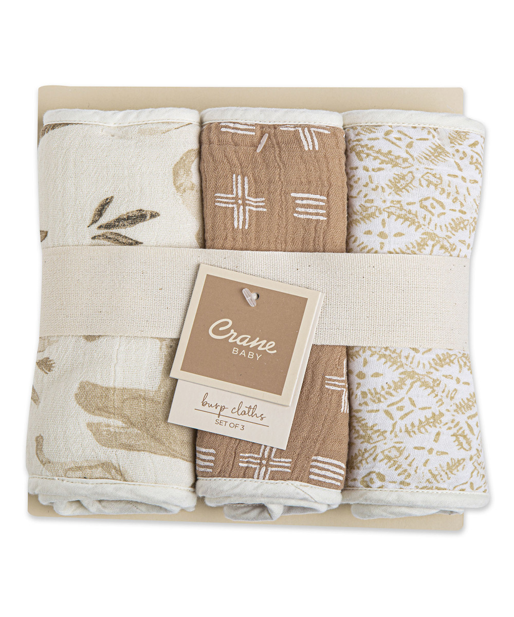 White & Brown Safari Animal Burp Cloth Set | Zulily