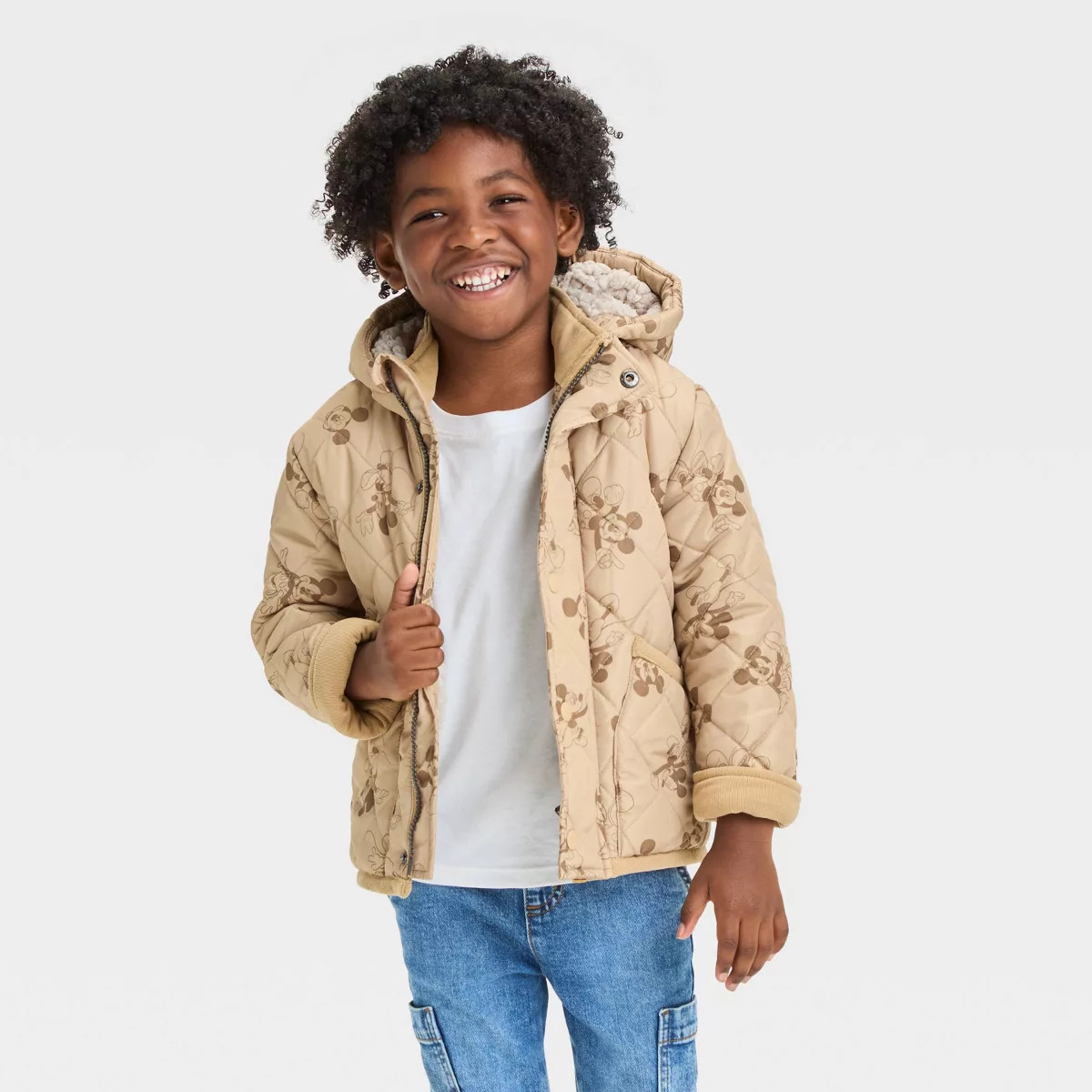 Toddler Boys' Mickey Mouse Midweight Quilted Jacket - Light Brown | Target