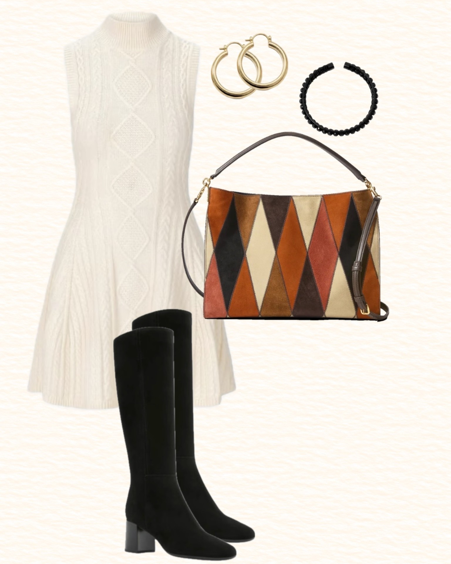 I can’t wait to wear this look in the fall. Staud cream sweater dress currently on sale, brown suede knee high boots, a statement bag, and some jewelry to tie it together. You can wear this outfit with either brown or black shoes but I prefer brown.

#LTKSeasonal #LTKootd #LTKSaleAlert