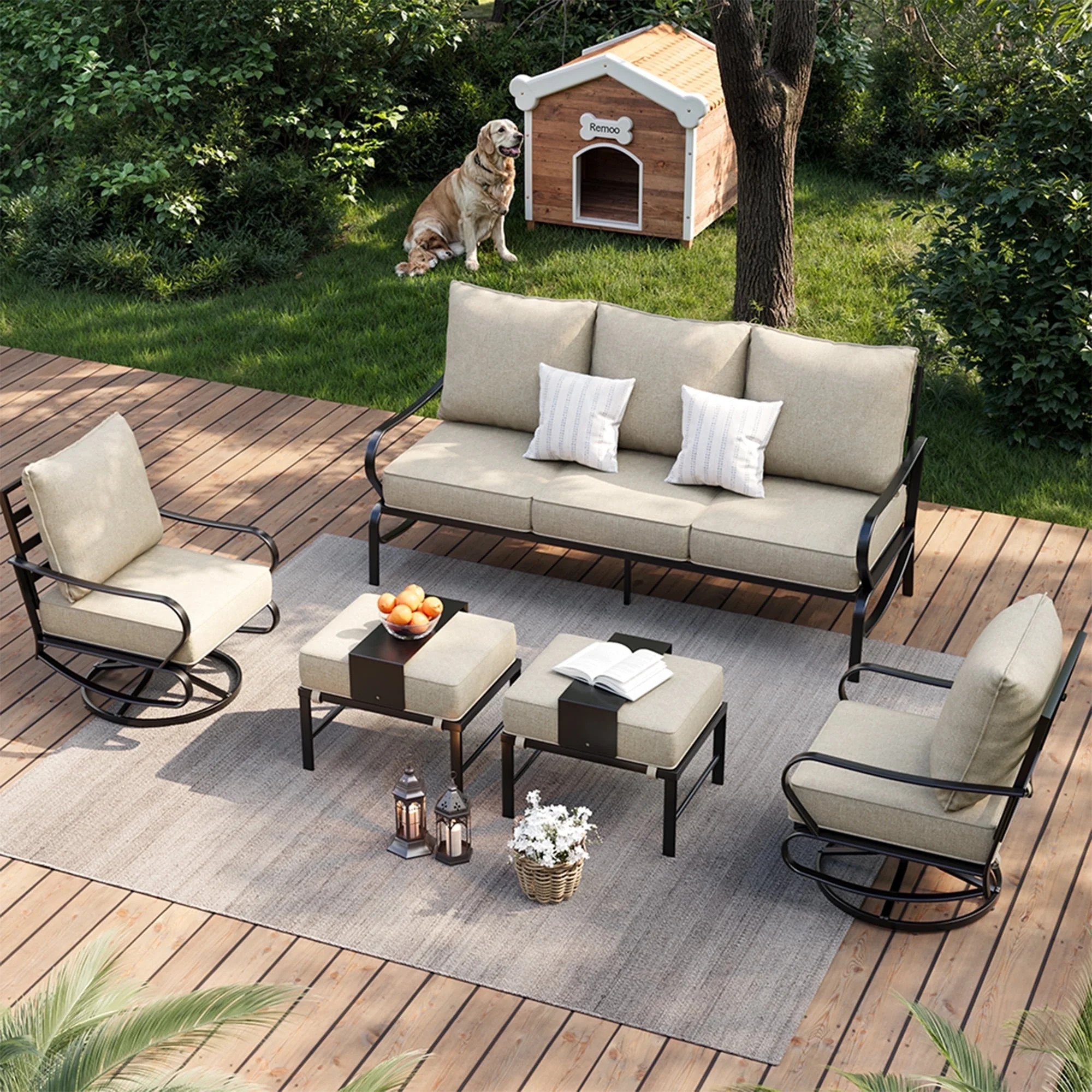 Poteban Aluminum Patio Furniture,Outdoor Metal Sectional Sofa with Table and Waterproof Covers,Bl... | Walmart (US)