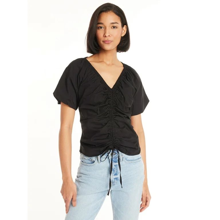 Time and Tru Women’s Woven Top with Puff Sleeves, Sizes XS-XXXL | Walmart (US)