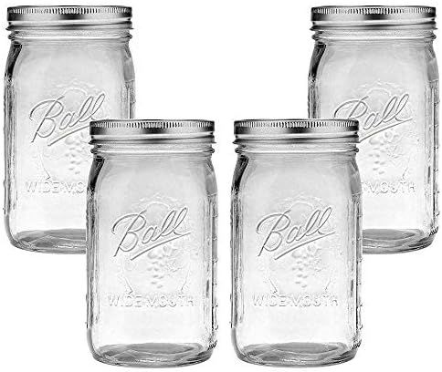 Ball Mason Jar-32 oz. Clear Glass Wide Mouth - Set of 4 | Amazon (US)