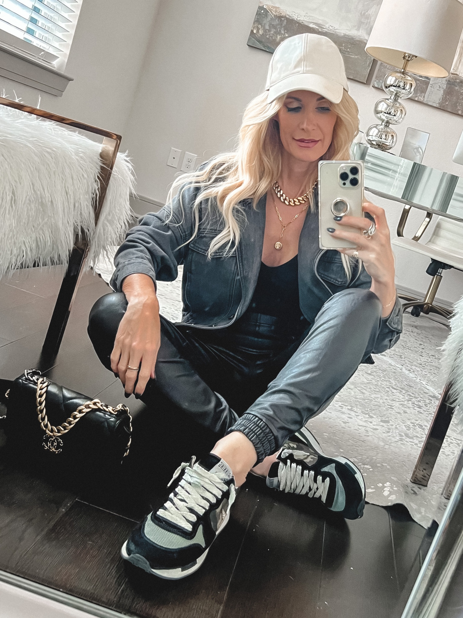 Faux leather joggers for the ultimate casual chic 🖤🙌 I'm wearing an XS.

#LTKSeasonal #LTKstyletip #LTKitbag