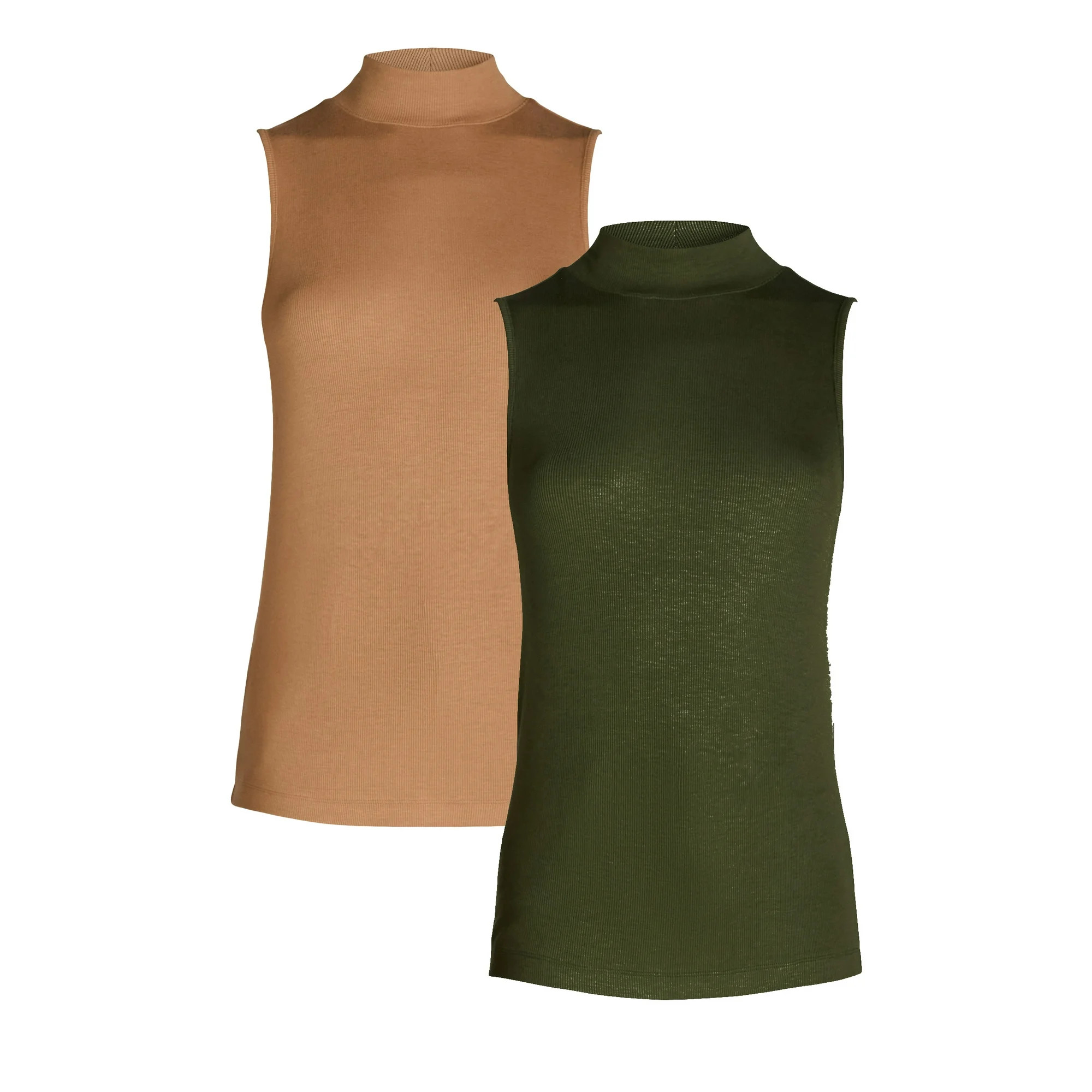 Time and Tru Women's Mock Neck Sleeveless Top, 2-Pack, Sizes XS-XXXL | Walmart (US)