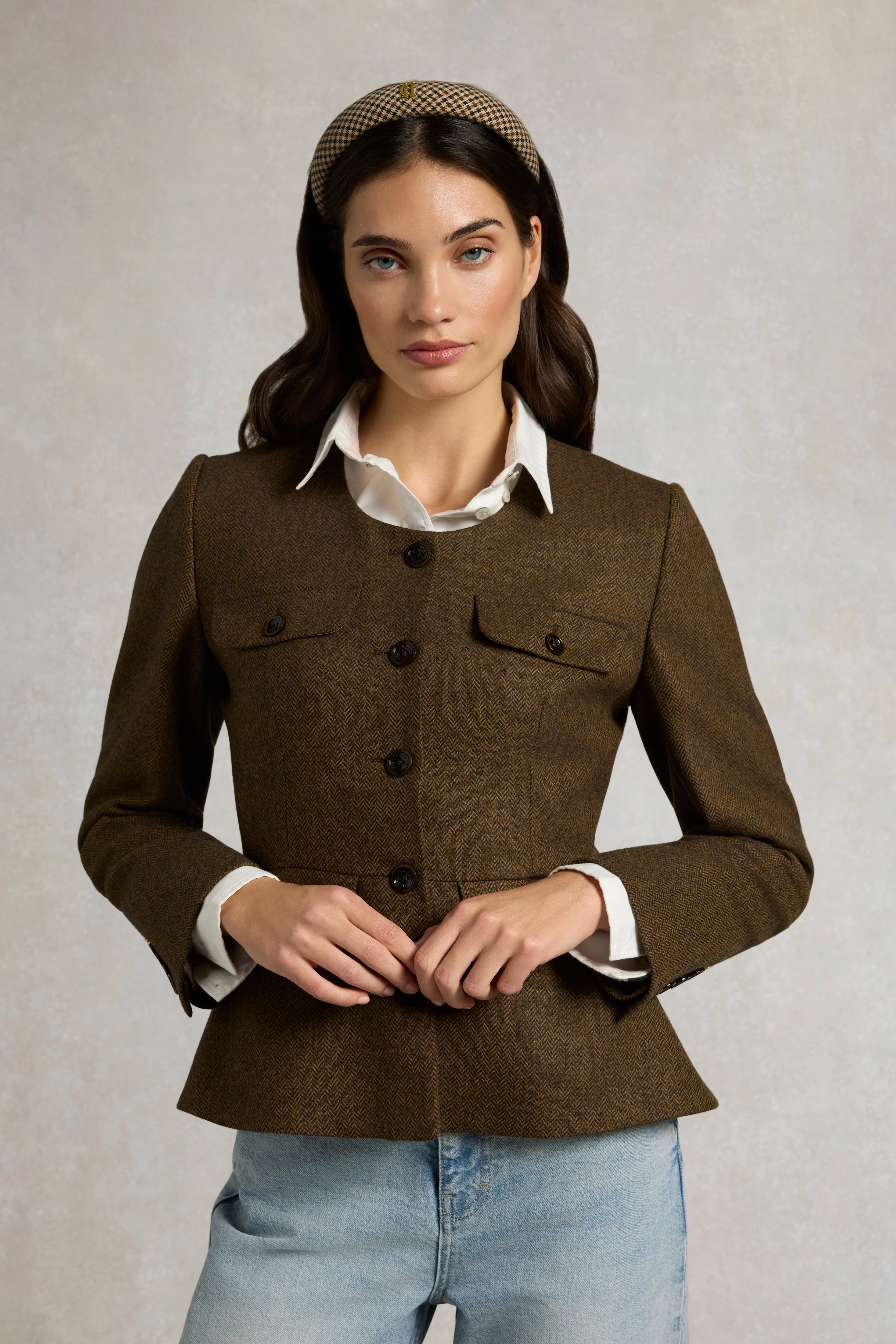 Tailored Peplum Jacket (Tobacco Herringbone) | Holland Cooper