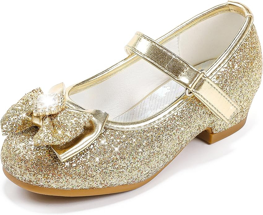 Furdeour Girls Dress Shoes Mary Jane Wedding Flower Bridesmaids Heels Glitter Princess Shoes for ... | Amazon (US)