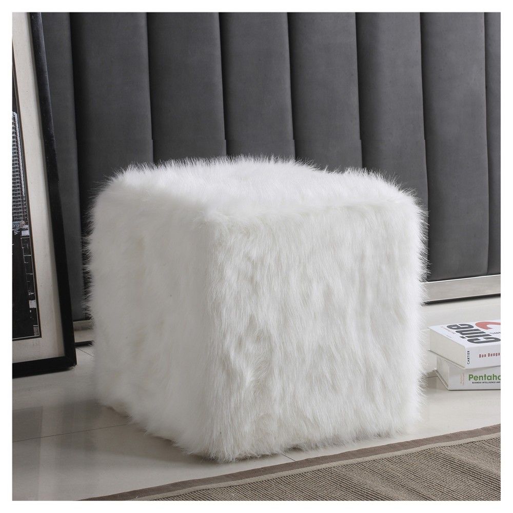 Faux Fur Pouf - White - HomePop | Target
