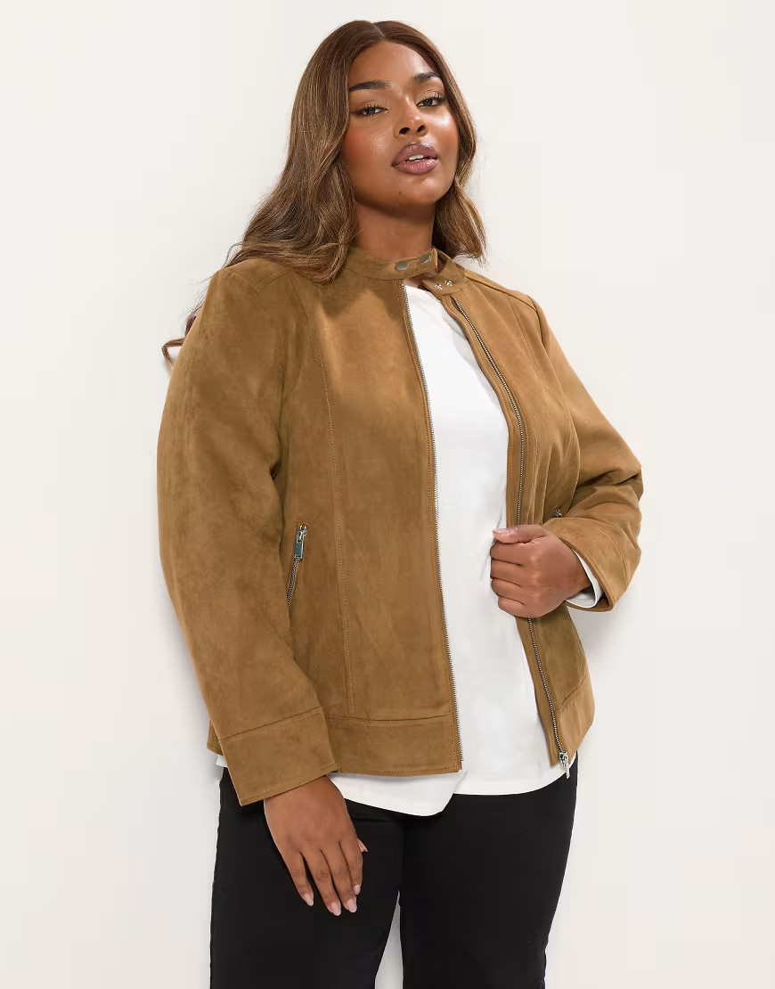 Yours Clothing Faux suede jacket in brown | ASOS (Global)