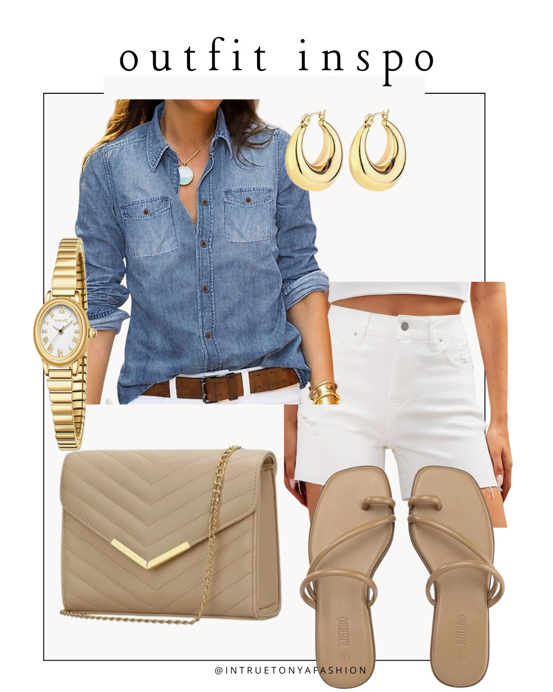 Summer outfit idea from amazon — chambray button down shirt, white denim shorts, sandals, crossbody bag, and gold jewelry 







Amazon outfits, summer outfit inspo, outfit ideas, casual outfits amazon, amazon outfits every day, outfit ideas 2026, summer outfits, Memorial Day sale

#LTKootd #LTKSaleAlert #LTKPetite