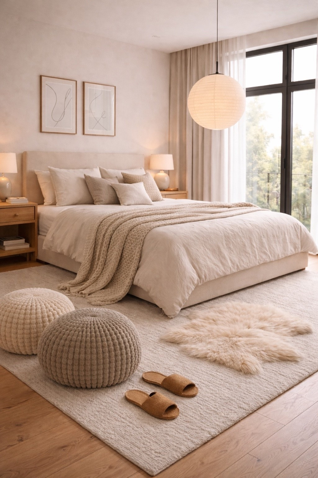Warm neutral bedroom styled in a modern minimalist aesthetic. Soft bedding, textured rug, cozy poufs, and natural wood details create a calm, inviting space. Perfect inspiration for a serene bedroom design with timeless elegance and cozy vibes 🤍
Save this look for bedroom decor ideas, neutral interiors, and modern cozy homes. #BedroomInspiration
#NeutralBedroom
#CozyBedroom
#ModernBedroom
#MinimalBedroom
#ScandinavianStyle
#JapandiBedroom
#HomeInspo
#InteriorDesign
#BedroomDecor
#NeutralAesthetic
#CozyInteriors
#PinterestHome
#LTKHome