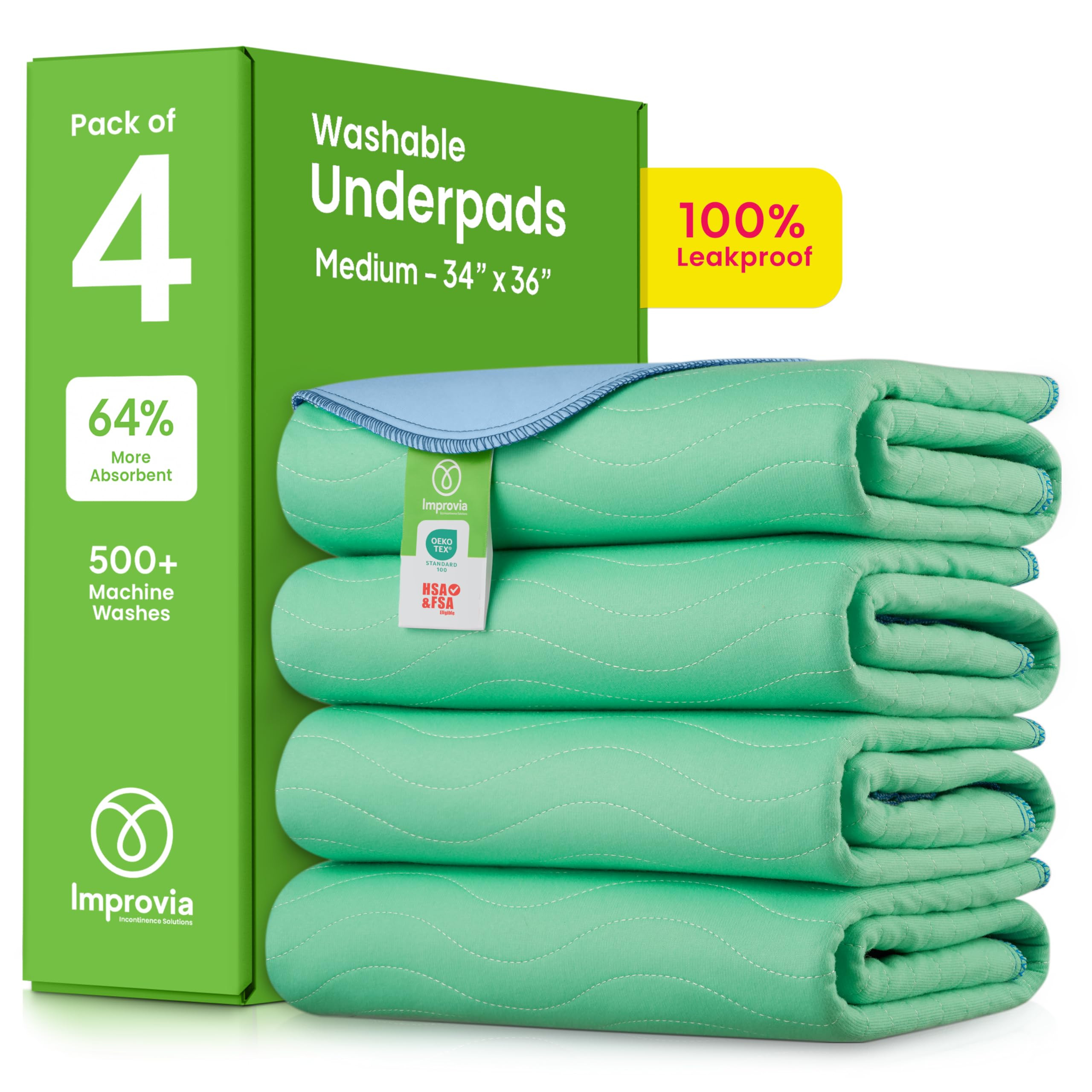 IMPROVIA® Washable Underpads, 34" x 36" (Pack of 4) - Heavy Absorbency Reusable Bedwetting Incon... | Amazon (US)