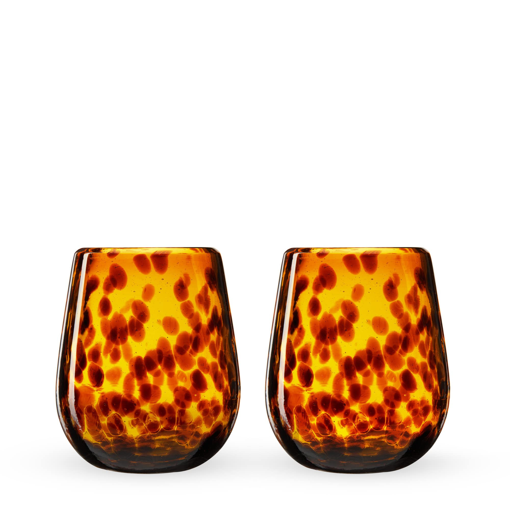 Segunda Vida Tortuga Tortoise Shell colored Stemless Wine Glasses Set - Hand Blown Colorful Wine ... | Amazon (US)