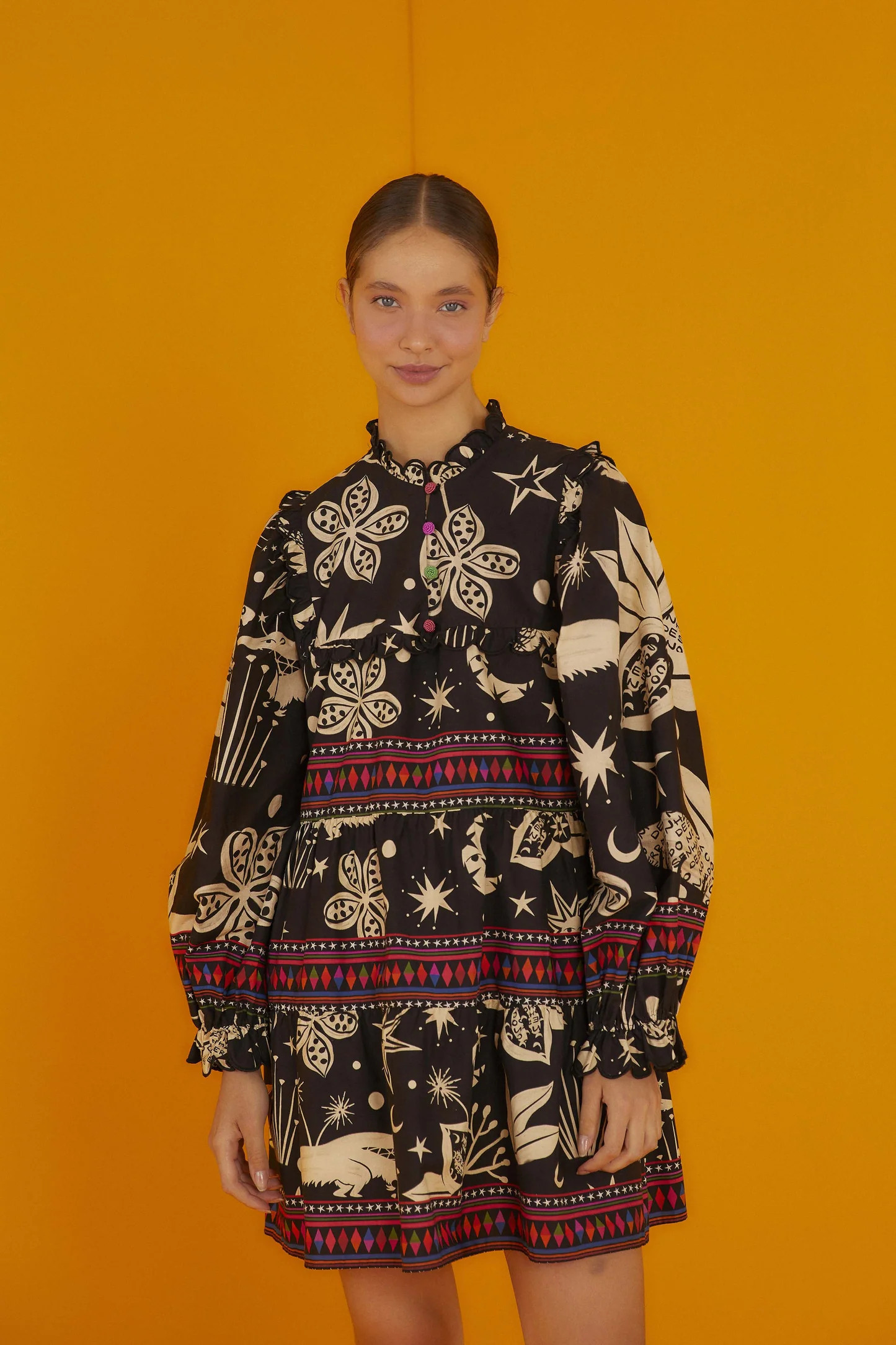 Black & White Cerrado Sky Organic Cotton Mini Dress | FarmRio (US)