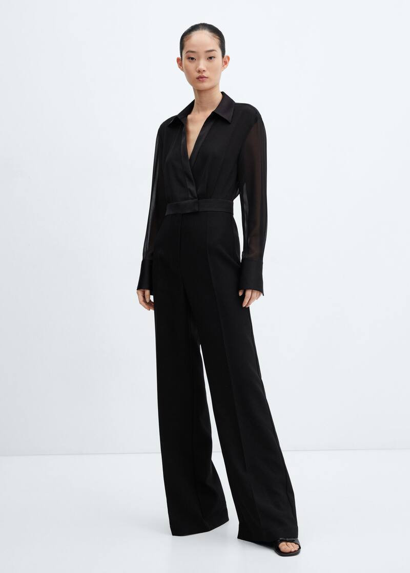 Long jumpsuit with shirt collar -  Women | Mango USA | MANGO (US)