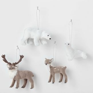 4pk Faux Fur Animals Christmas Tree Ornament Set Polar Bear/Seal/Fawn/Buck - Wondershop™ | Target