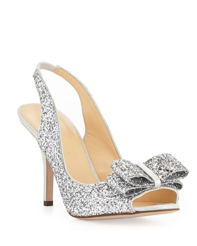 charm glittered bow slingback, silver | Neiman Marcus