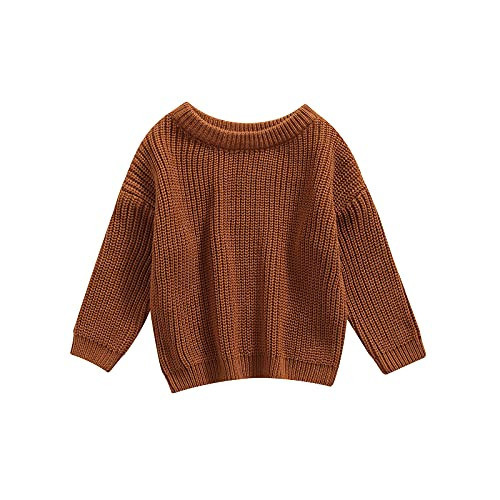 Afunbaby Baby Girl Sweaters Oversized Knit Sweatshirt Warm Crewneck Long Sleeve Tops Blouse for Infant Toddler Girl (A-Brown, 6-9 Months) | Amazon (US)