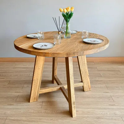 Amber Solid Wood Round Farmhouse Dining Table, Rustic Design | Wayfair North America