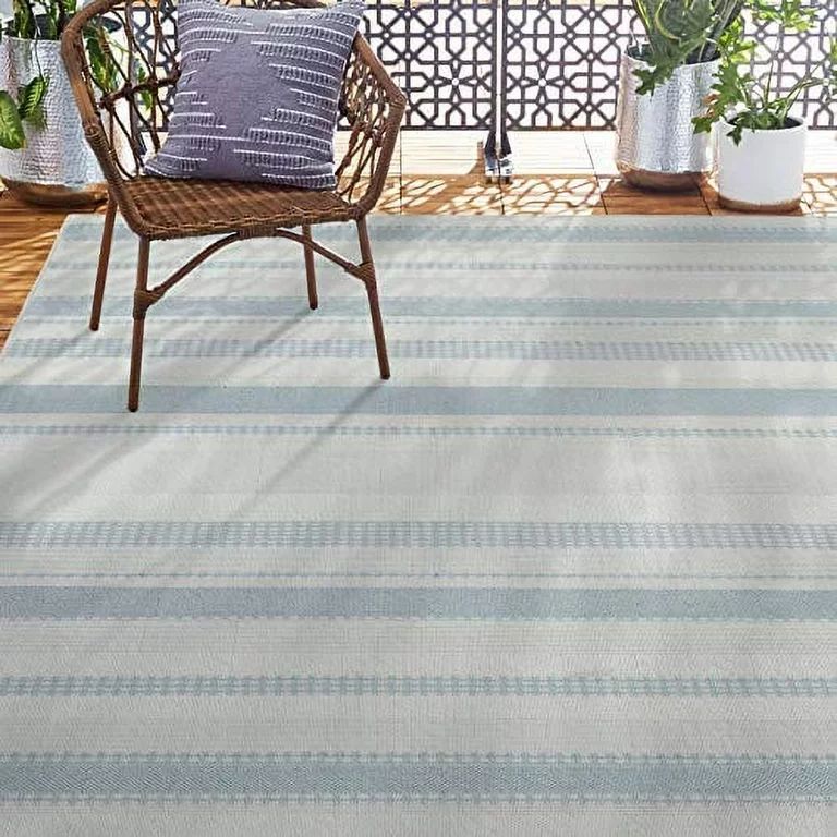 Home Dynamix Tripoli Mateo Modern Striped Indoor/Outdoor Area Rug, Blue/Cream, 5'3"x7'3" | Walmart (US)