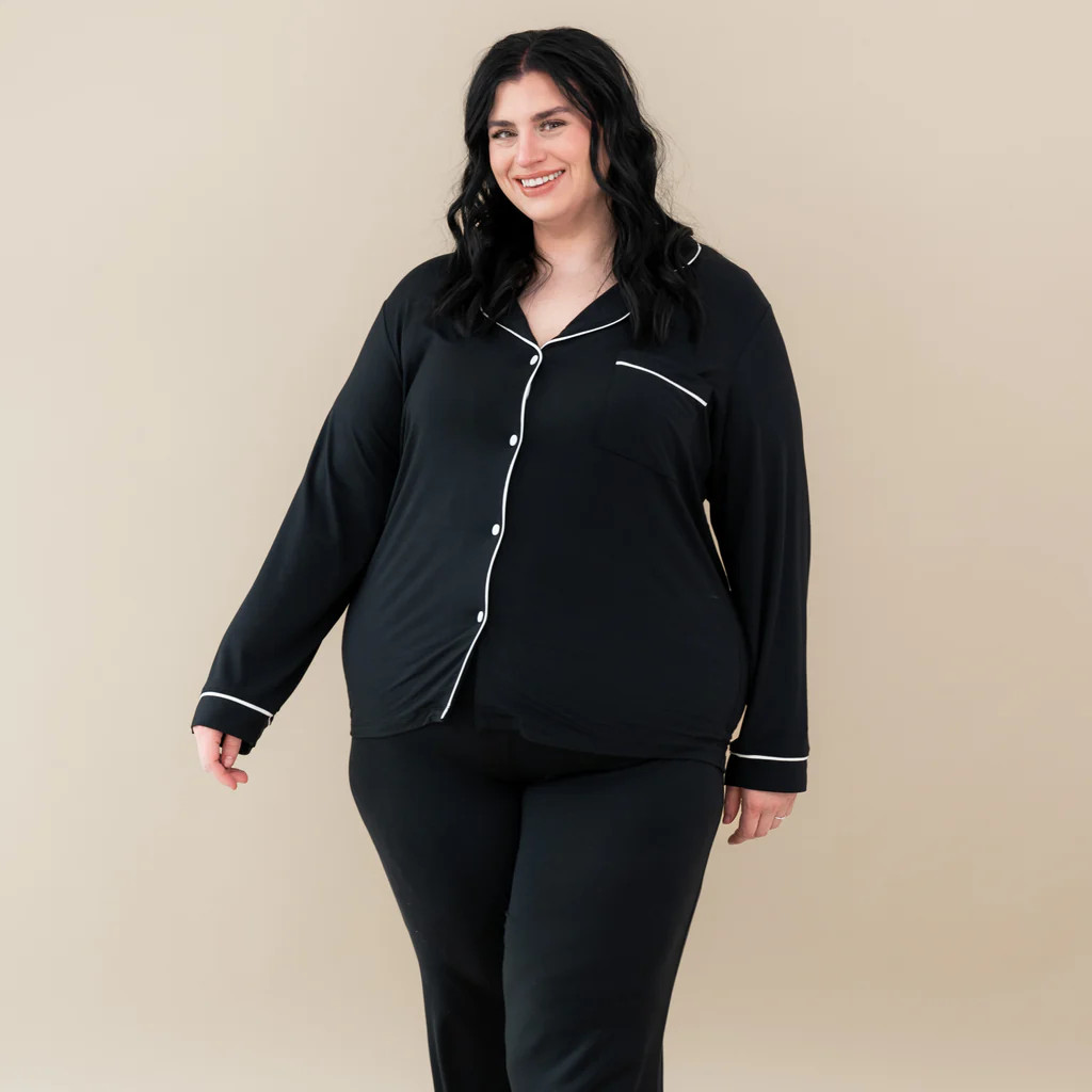 Women's Long Sleeve Pajama Set in Midnight with Cloud Trim | Kyte Baby