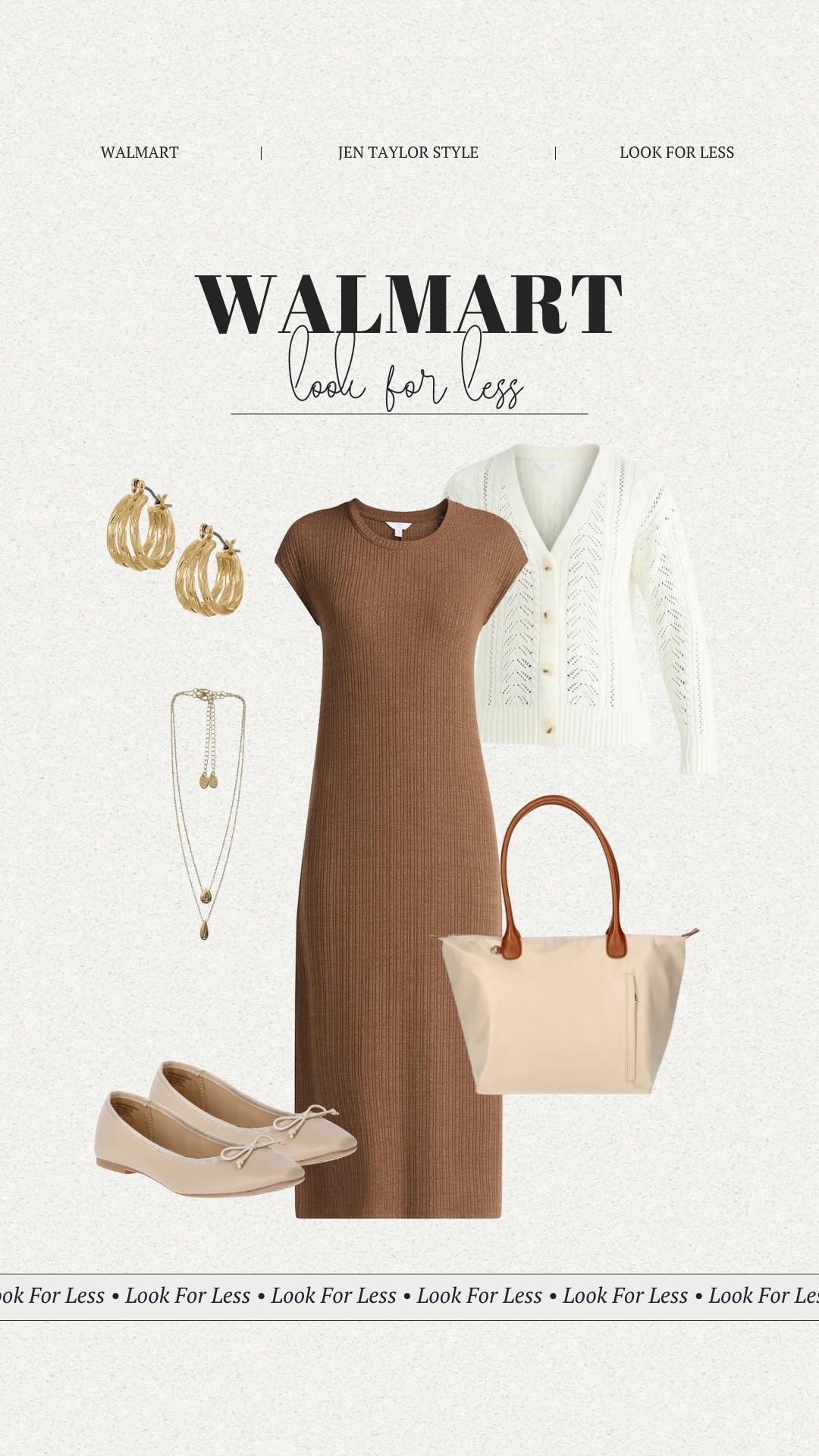 A Walmart look for less! The cream bag has been trending so I highly recommend grabbing it before it sells out! I love the eyelet cardigan to wear over the brown dress for a teacher look! 

#LTKFindsUnder100 #LTKMidsize #LTKSeasonal