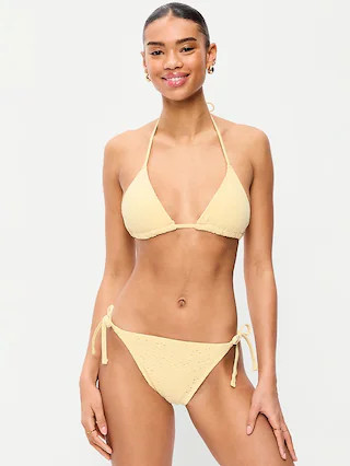 Eyelet Triangle String Bikini Swim Top | Old Navy (US)