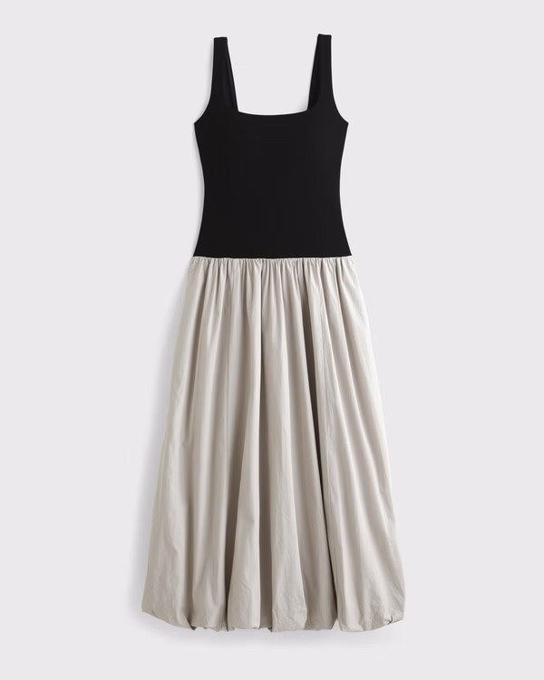 Mixed Fabric Bubble Hem Midi Dress | Abercrombie & Fitch (US)