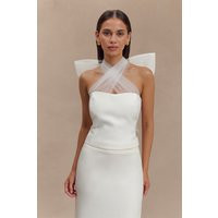 Maryam Tulle Bow Top - White | MESHKI US