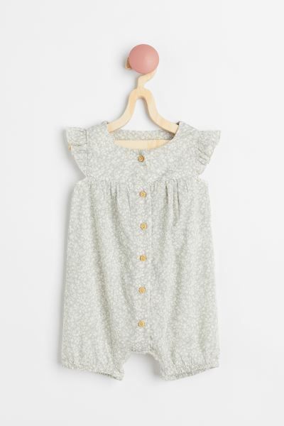 Baby Exclusive. Romper in soft, double-weave organic cotton fabric with short ruffled sleeves, bu... | H&M (US)