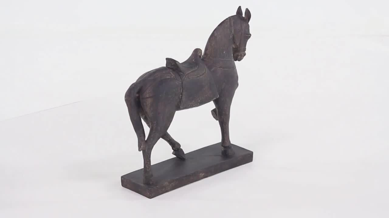 15 in. x 14 in. Brown Polystone Traditional Horse Sculpture | The Home Depot