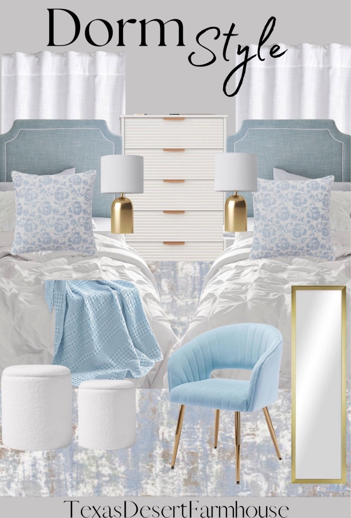 Blue Dorm Style

#dorm #dormitory #bluedorm #bedding #bedroomdecor #dormdecor #floormirror #deskchair #arearug #tablelamp #ottoman #storage #dormstyle #headboard #dormheadboard #upholsteredheadboard #blueheadboard 

Bedsure Twin XL Comforter Set - Extra Long 5 Pieces Dorm Bedding Sets, Pinch Pleat White Bed in a Bag with Comforter, Sheets, Pillowcase & Sham
6 Drawer Dresser, Tall White Dresser with Large Storage Space, Modern Chest of Drawers with Handles, 6 Large Capacity Vertical Dressers for Home & Office
Blue Patty Washable Rainy Days 7' 10" x 10' Area Rug
Round Boucle Upholstered Ottoman with Storage Set of 2 Vanity Stool Foot Rest with Removable Lid White Tall Ottomans Chair for Living Room Pouf Footstool,Gifts
Flash Furniture HERCULES Series 770 lb. Capacity White Stack Chair with Lumbar Support and Silver Frame
KCC Modern Velvet Desk Chair Accent Armchair Upholstered Tufted Chairs Dining Chairs, Tufted Vanity Chairs Side Chairs with Gold Metal Legs for Dinging Room Living Room Restaurant, 1 PC & Baby Blue
Farmhouse Poly Curtain, Heavy Curtains, 2 Panels Curtain,Tab Top Curtains, Room Darkening Drapes, Curtains for Bedroom, Curtains for Living Room, Poly Canvas curtain Set of 2 White 50x63
Woven Floral Decorative Pillow Euro - Threshold™
Mainstays 13x49 Full-Length Rectangular Gold Mirror
PHF 100% Cotton Waffle Weave Throw Blanket - Lightweight Washed Cotton Throw Blanket for Spring & Summer - 50"x60" Aesthetic Breathable and Skin-Friendly Blanket for Room Decor & Office - Baby Blue


#LTKBacktoSchool 

#LTKStyleTip #LTKU #LTKHome