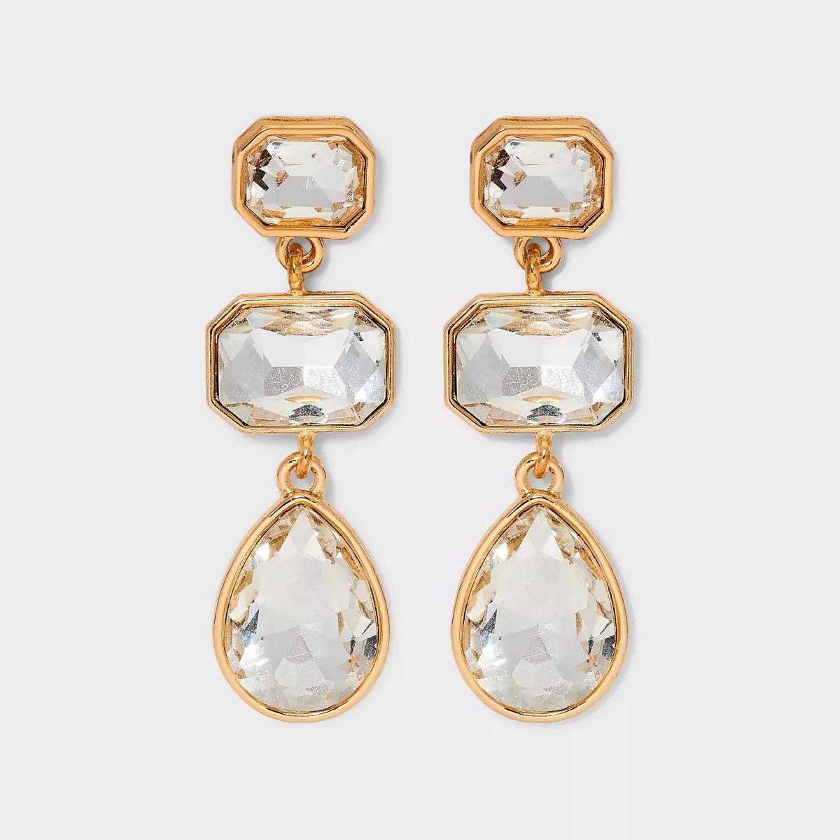 Triple with Clear Stones Drop Earrings - A New Day™ Gold | Target
