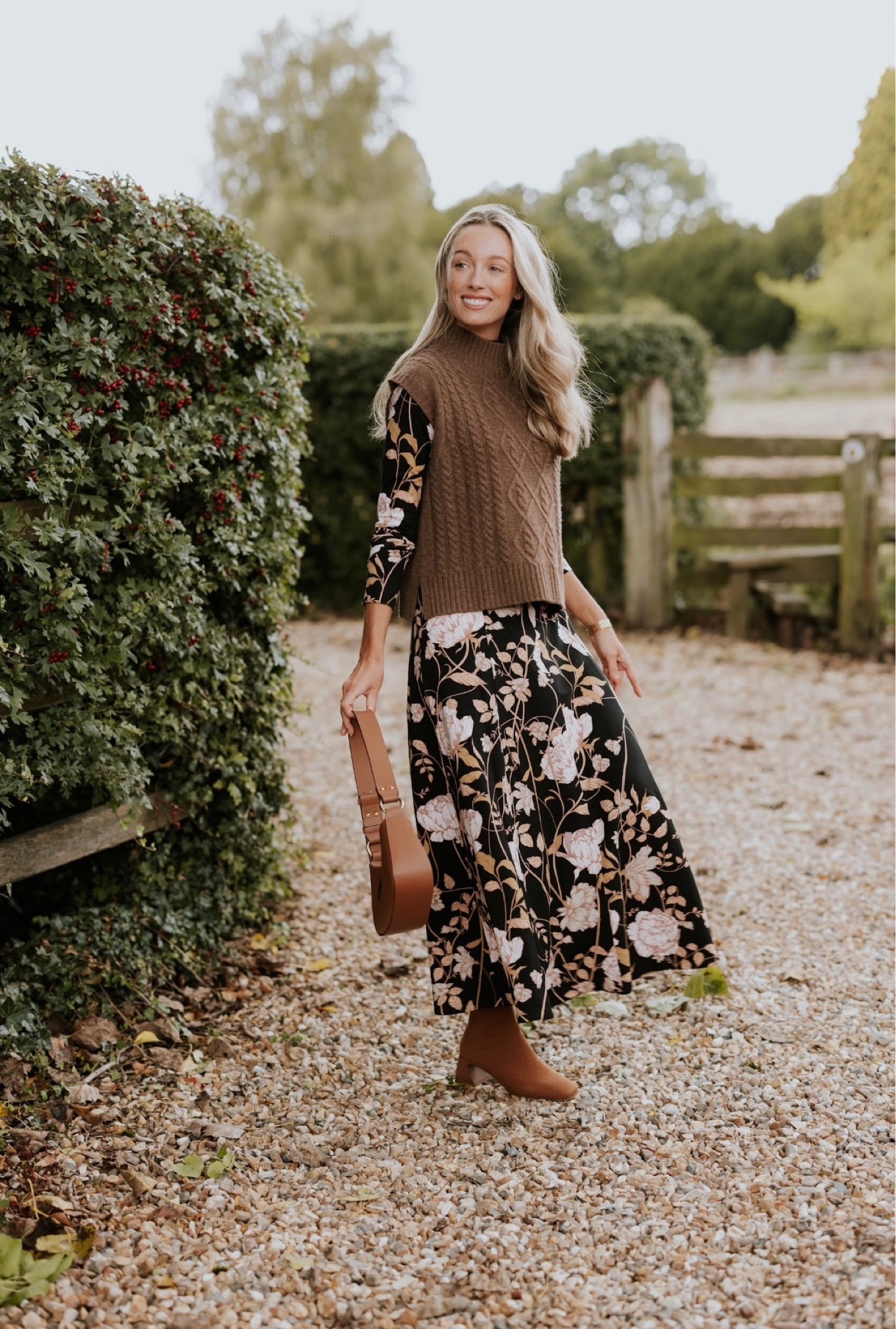 Black Friday Deals, Me&Em Black Flora Dress, Brown Sweater vest, LK Bennett bag, Square toe heeled boots 

#LTKstyletip #LTKCyberSaleUK #LTKSeasonal