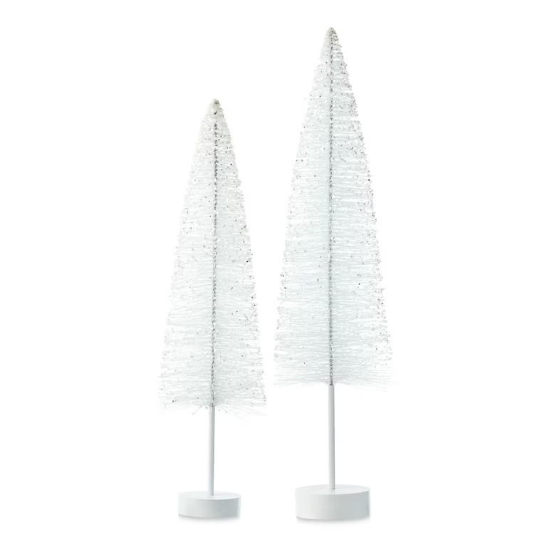 Glitter Bottle Brush Tree Outdoor Decor, White, 32 in & 38 in, 2 Pack, by Holiday Time - Walmart.... | Walmart (US)
