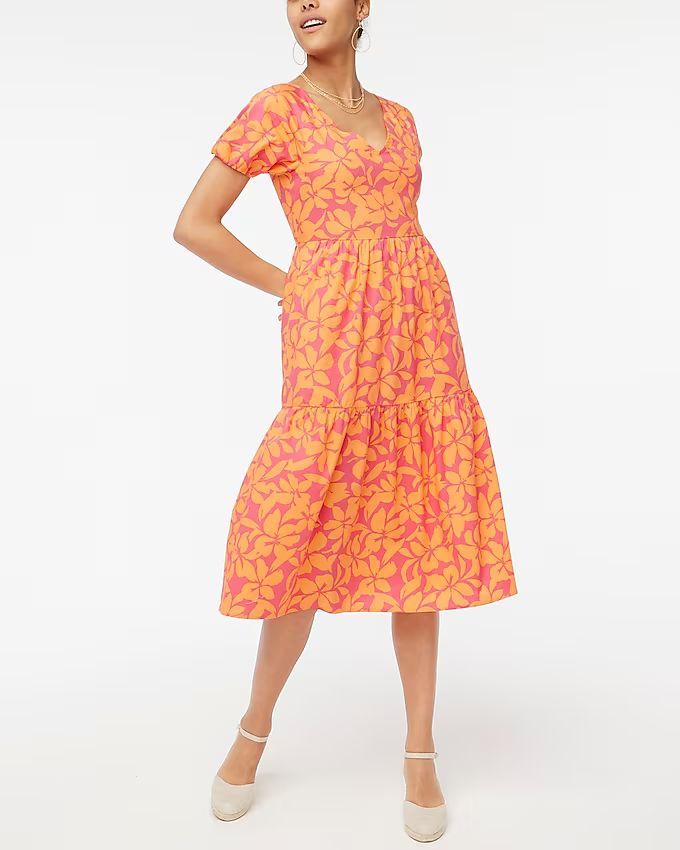 Tiered midi dress with puff sleeves | J.Crew Factory