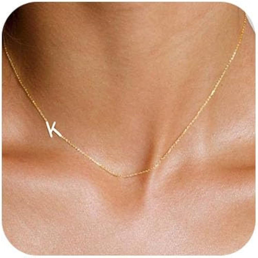 LuckFairy Initial Necklaces for Women, Dainty Gold Letter Necklace 14k Gold Plated Sideways Initi... | Amazon (US)