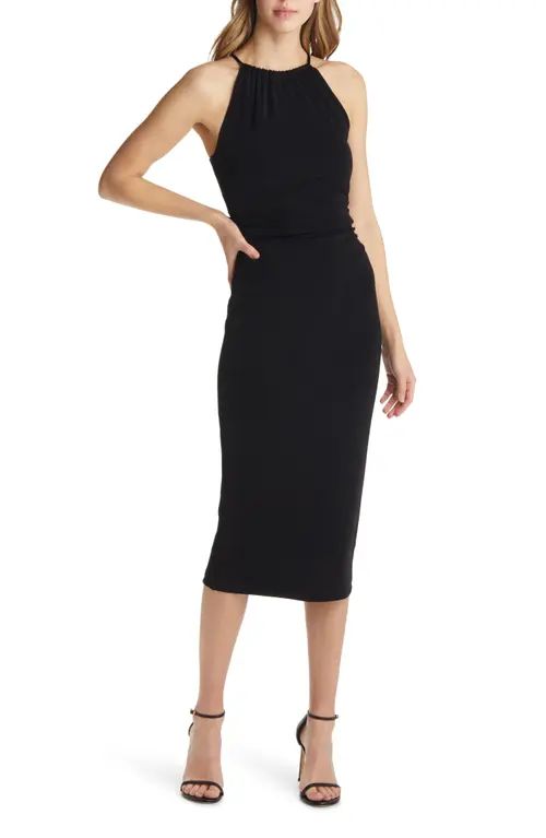 VICI Collection Halter Neck Ruched Cutout Midi Dress in Black at Nordstrom, Size X-Small | Nordstrom