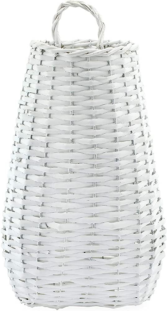 AuldHome Wall Hanging Pocket Basket; Woven Wicker Rustic Farmhouse White-Painted Long Basket; 17 ... | Amazon (US)