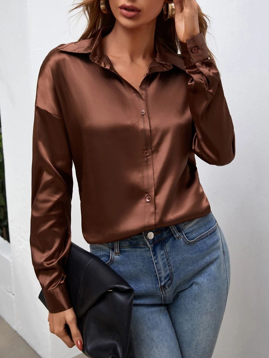 Satin Drop Shoulder Blouse | SHEIN